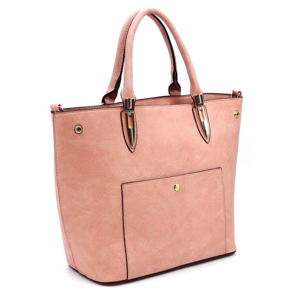 Women's Pink Fashion Top Handle Satchel Work Tote Bags 2pcs Set - Picture 3 of 6